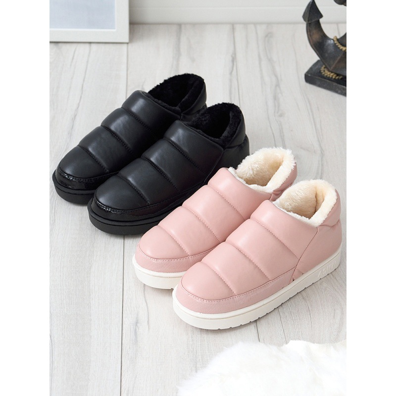 winter Cotton slippers With the bag Home keep warm indoor non-slip lovers The thickness of the bottom Leather waterproof slipper man