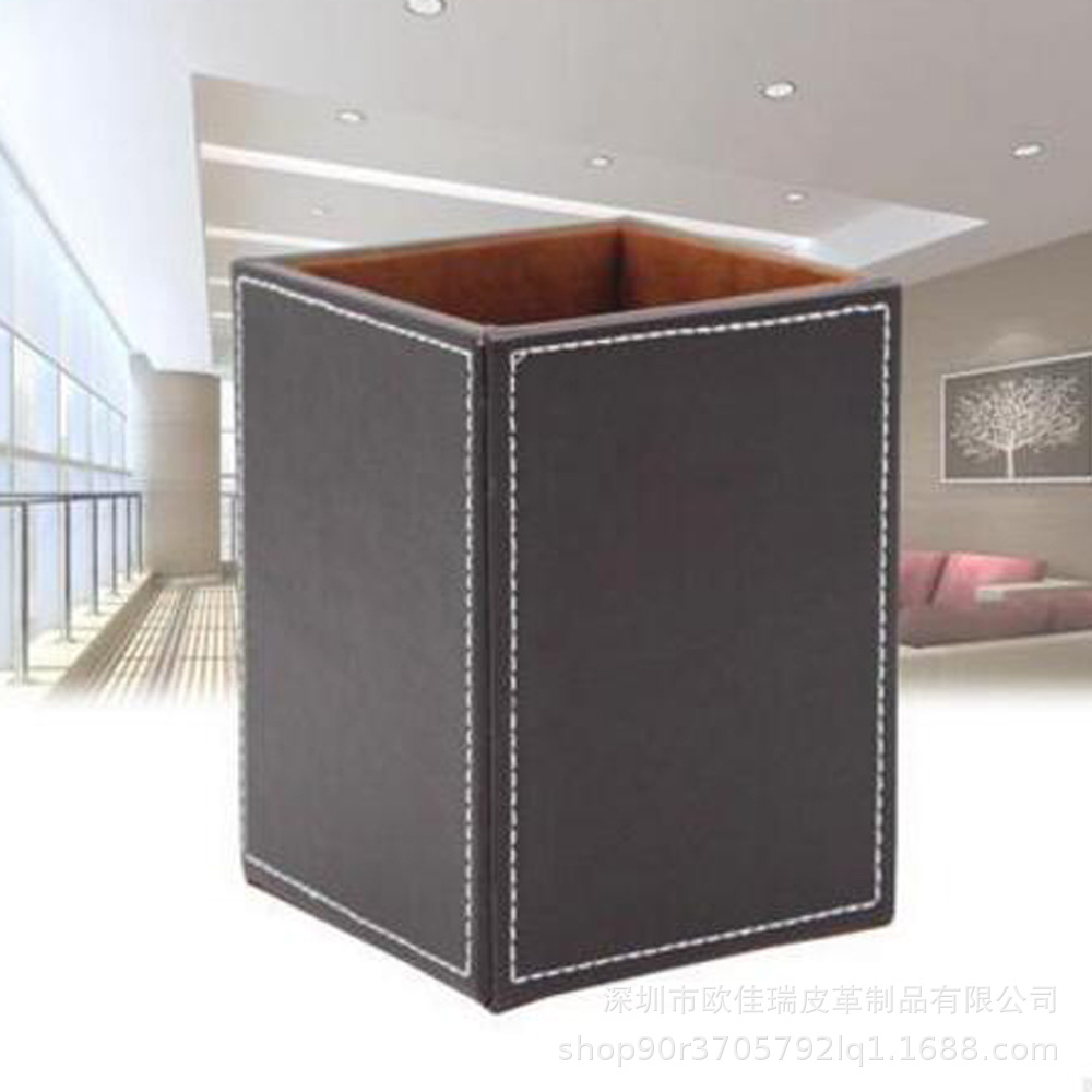 厂家订制多功能笔筒 创意皮革办公文具储物整理座  PU收纳盒