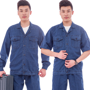 Summer thin men's long sleeve cotton denim overalls suit electrician auto repair tooling welder labor protection clothing wholesale