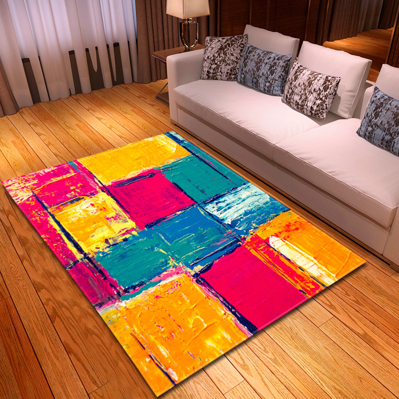 现代油画客厅地毯卧室餐厅地垫亚马逊货源一件代发图案尺寸定制