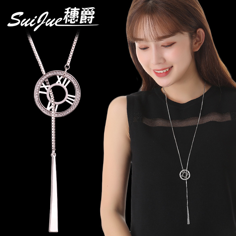 毛衣鏈韓版秋冬長款羅馬表盤流蘇項鏈女新款項飾抖音同款毛衣鏈