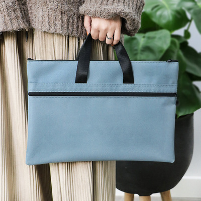 a4文件袋手提袋女帆布拉链袋学生用拎书袋文件收纳袋资料袋文件包|ru