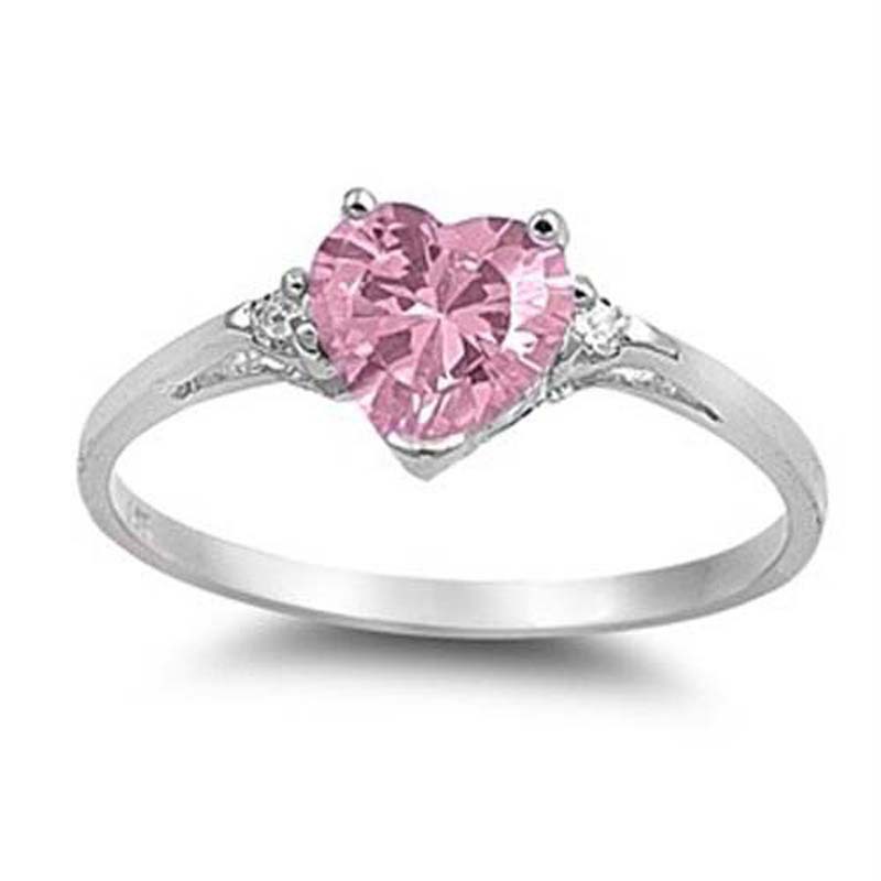 10g Weight Zircon Inlay Material Rings Classification 1 Piece Quantity Street Occasion Cute Heart Shape Copper Plating Inlay Zircon Silver Plated Rings