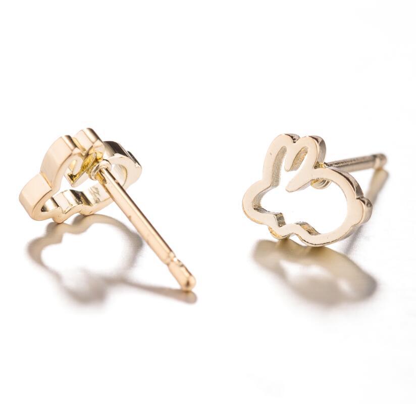 Rabbit, Animal Pattern PVD Coated 18K Gold Real Gold Plated Rabbit Animal 304 Stainless Steel Japanese Style Waterproof Non Tarnish Ear Studs
