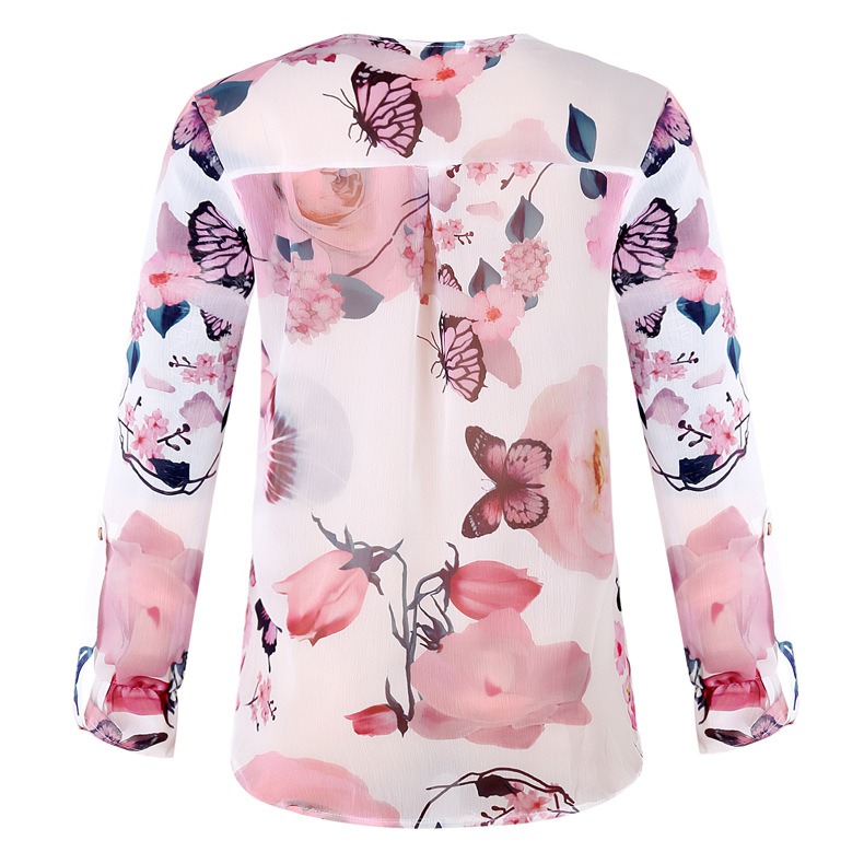 Flower print long sleeve chiffon top NSKX47342