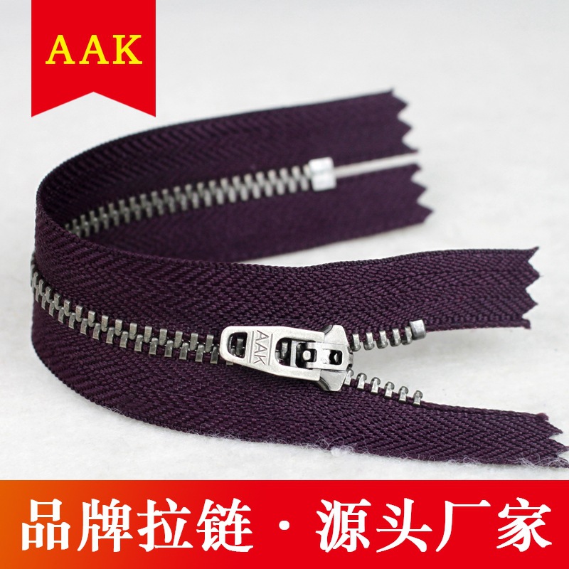 AAK拉链 厂家批发 3#浅克叻古银黑镍闭尾 3号Y牙金属拉服装裤子拉