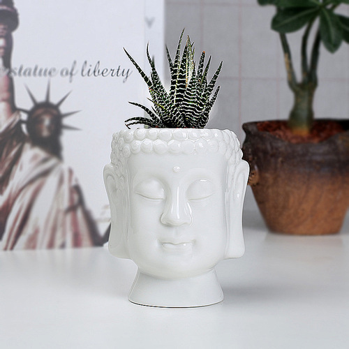 Wholesale supply of white ceramic succulent flower pots, simple desktop creative green plants, Buddha statues, flower ornaments, white