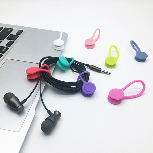 Magnetic cable winder Desktop data cable storage and organization Silicone magnetic fixing buckle to hang headphone cables