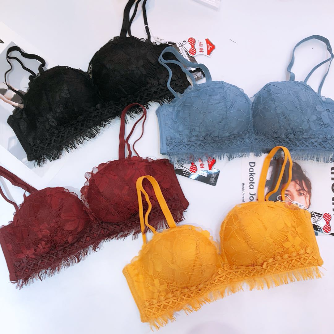 8203 Jade Rabbit Essence Sexy Lace Tassel Medium Thick No Steel Ring Bra Set Small Chest Gathering Women's Underwear_voghion.com