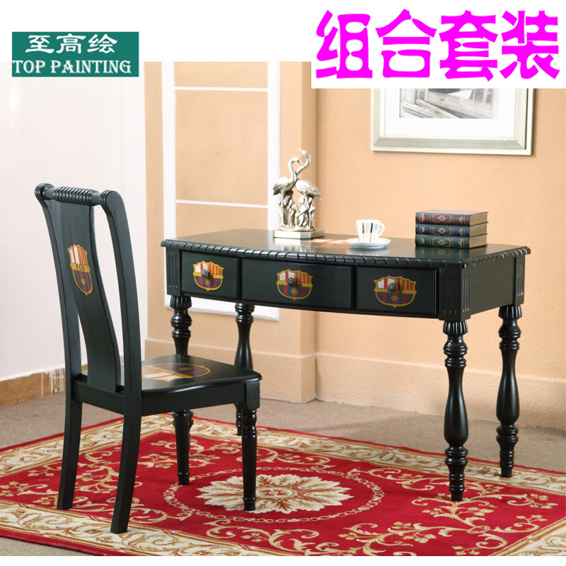 Supreme beauty Barcelona solid wood computer desk chair combination retro do old dark green European writing desk factory wholesale
