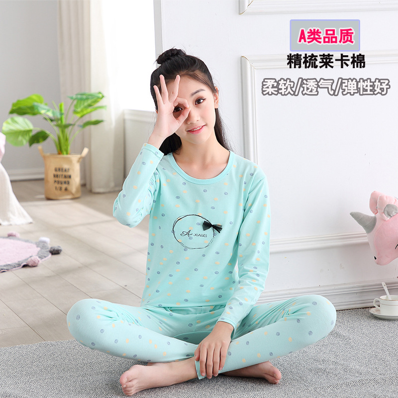 Clase A calidad delgada de la muchacha ropa interior conjunto medio y grande niños niñas lycra algodón otoño ropa pantalones largos conjunto algodón peinado