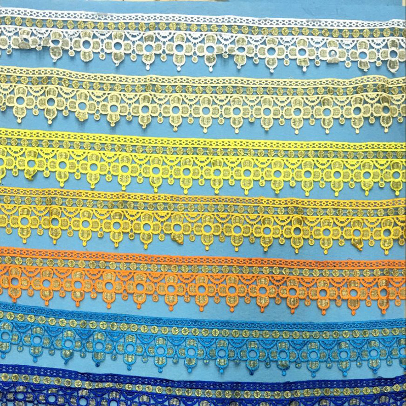 新款条码水溶花边服装辅料 金银线双色彩色刺绣条码水溶花边