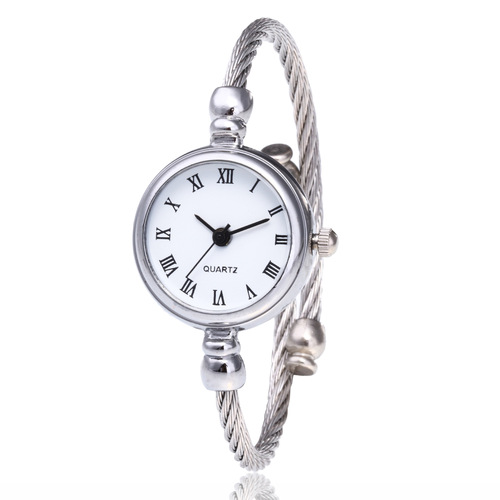 Chic-style decorative watch for women, student-friendly silver bracelet-style, open design, fresh and versatile Korean version, minimalist and retro watch.
