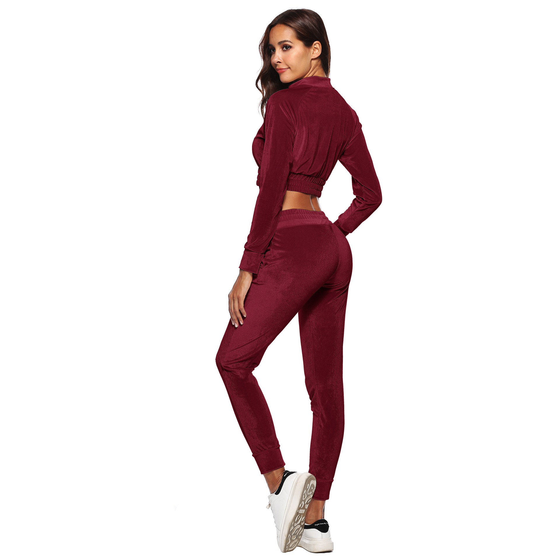 Conjunto de pantalón y top corto de terciopelo con cremallera NSOY45936