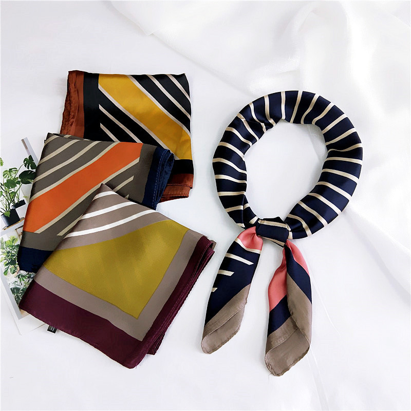 Diagonal Striped Small Square Scarf Small Scarf Women's Korean Scarf display picture 12