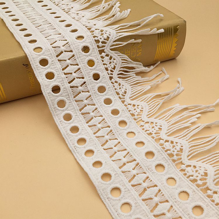 厂家新款刺绣牛奶丝裙摆服装辅料 DIY家纺配饰水溶流苏蕾丝花边