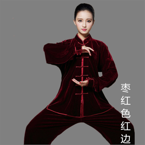 tai chi clothing kung fu uniforms Golden velvet performance costume for men and women Plush morning exercise martial arts performance training clothes