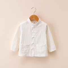 Children's and Teenagers' Vintage Tang Suit Chinese Style Top Spring and Autumn Ethnic Style Neutral Color Children's Blouse Chinese Long Sleeve Shirt