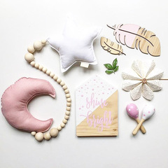 Ins Decor Nordic Style Star and Moon Bead Hanging Ornaments for Children's Room Baby Bed Tent Curtain Matching White Stars