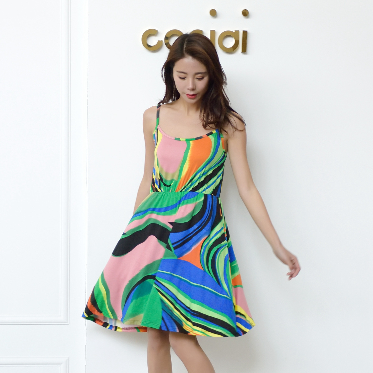 来样定做夏新款花色裙子波西米亚露背吊带裙海边泰国度假连衣裙