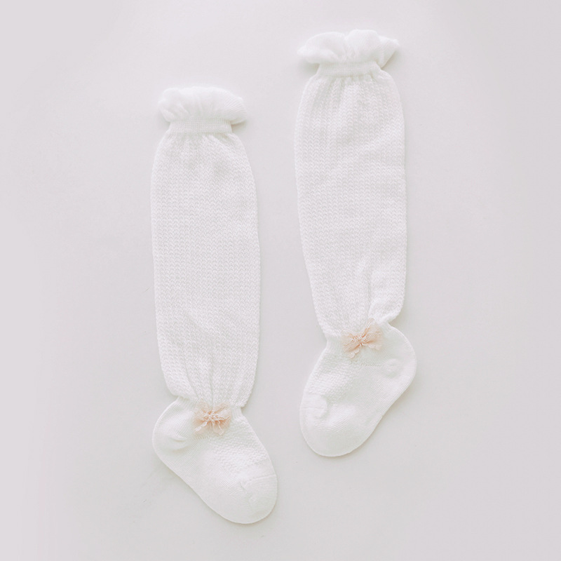 Calcetines de bebé de algodón fino de seda de hielo de malla de verano 0-1-3 años de edad transpirable niña arco bebé largo anti-mosquito Calcetines