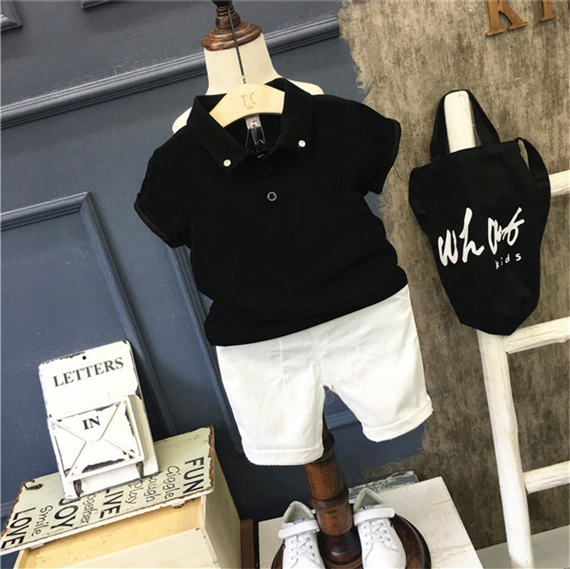 Korean Children'S Polo Shirt Summer New Boys Black And White Lapel Short Sleeve T-Shirt Baby Casual Shorts