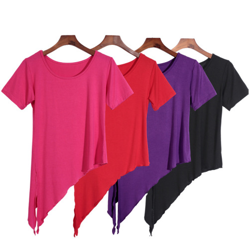 Modern Dance Workout Women Spring Summer Yoga Clothes Modal Training Top with Slits Asymmetrical Dance Top B03