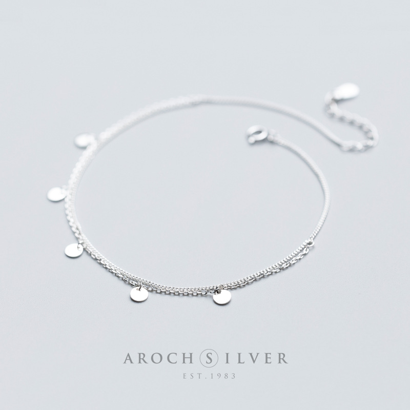 S925 plata mujer japonés estilo coreano simple doble tobillar redondo moda geometría pie joyas S2368