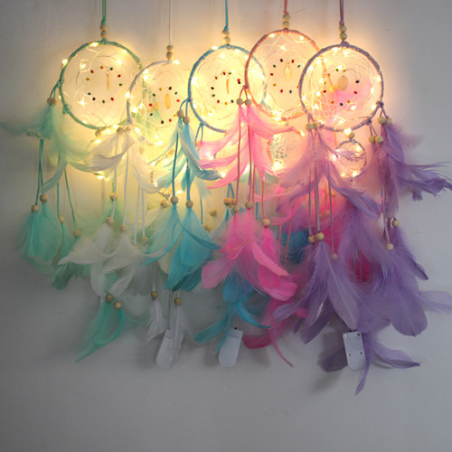 Creative night light dream catcher wall decoration pendant two-ring dream catcher simple decorative wall hanging best friend birthday gift