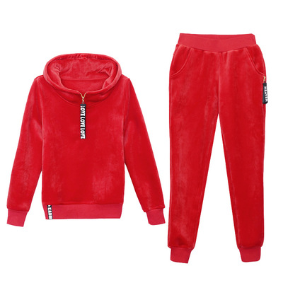 2018超柔双面金丝绒女士套装卫衣定制 套装来图来样小量贴牌加工