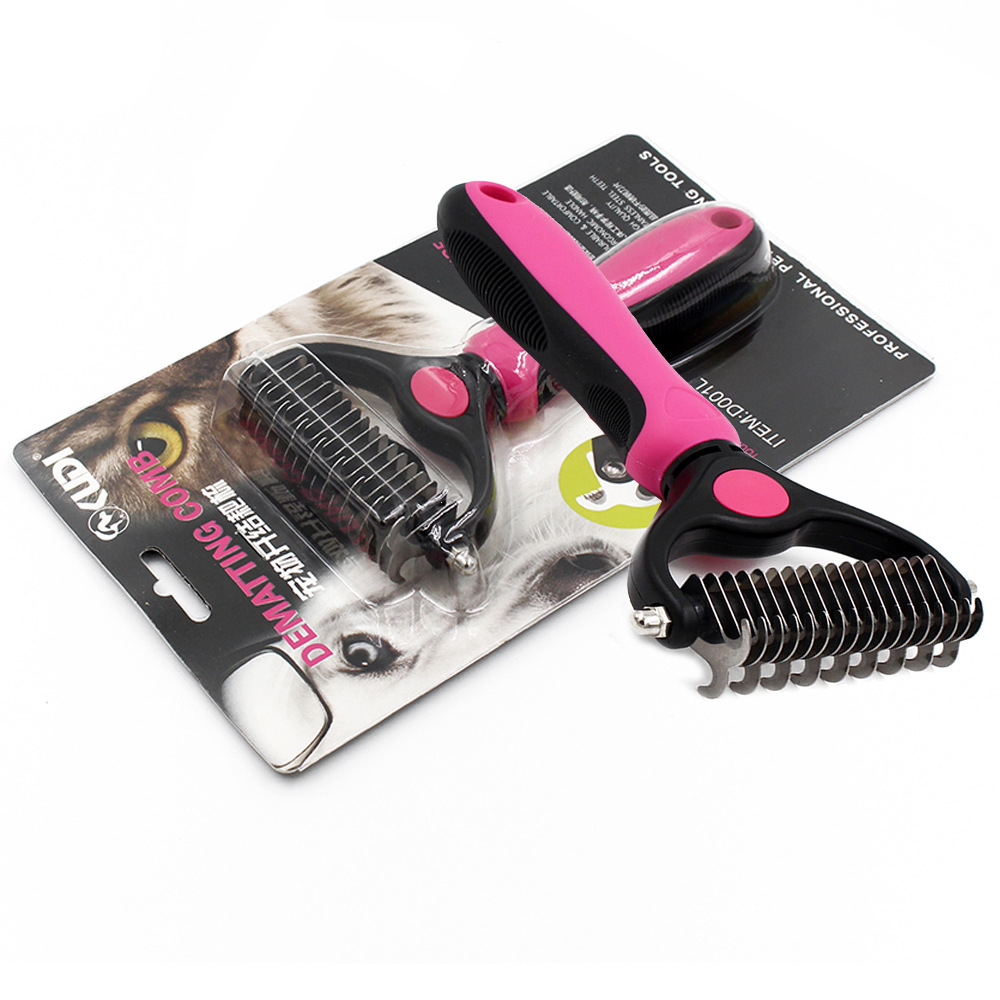 新品宠物双面开结耙不锈钢去毛梳狗狗不锈钢开结刀外贸耙梳|ru