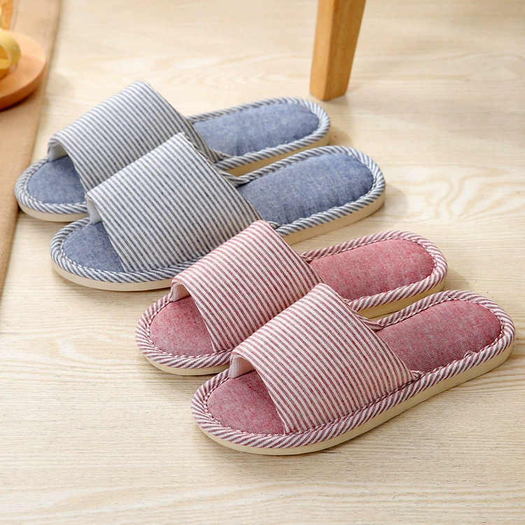 Весенне-летние домашние льняные тапочки в полоску, домашние противоскользящие мужские Нескользящие туфли на толстой подошве, женские напольные сандалии и тапочки для пар