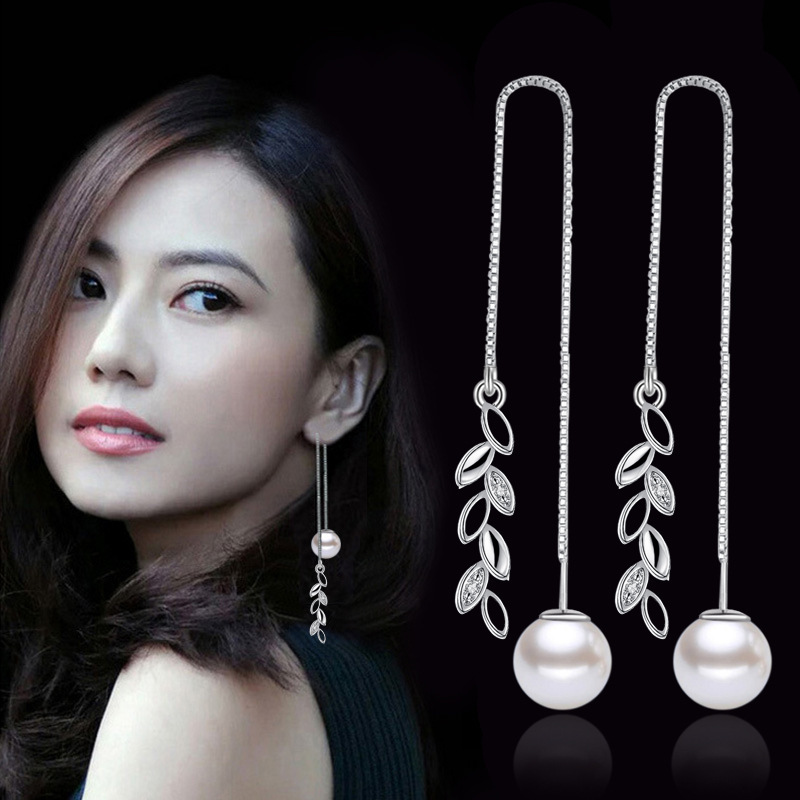 Decorated square Silver Leaves Ear line Korean Edition have more cash than can be accounted for tassels fresh lady Earrings Earrings Manufactor Direct selling
