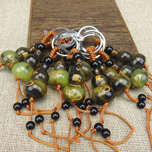 Street stall online store hot stamping engraved twelve zodiac signs imitation horn gourd key chain pendant event gift pendant