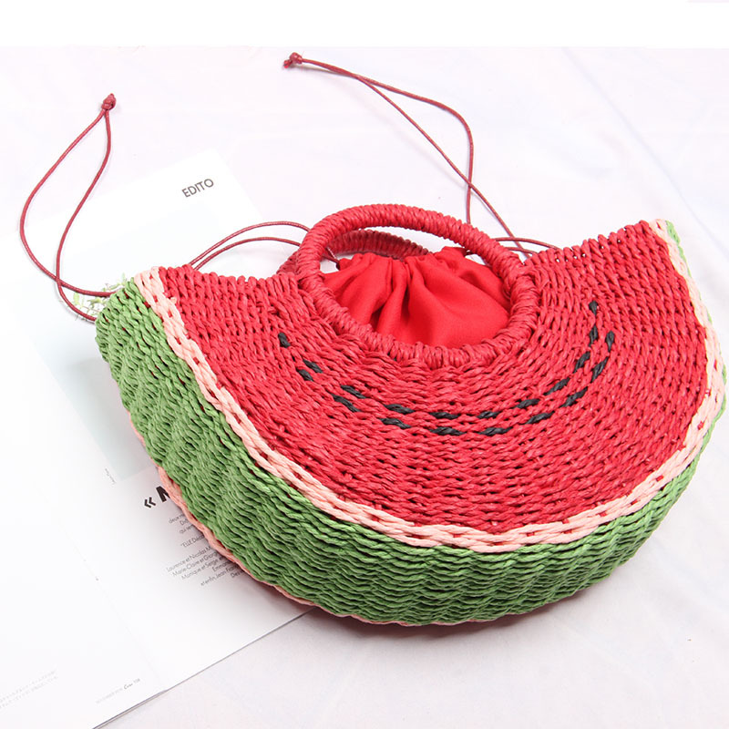 Unisex Medium Straw Watermelon Cute Streetwear Semicircle String Straw Bag display picture 5