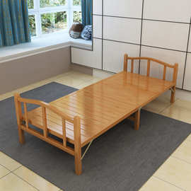 竹床折叠床单人双人午休午睡实木板式1.2成人1.5米家用简易陪护床
