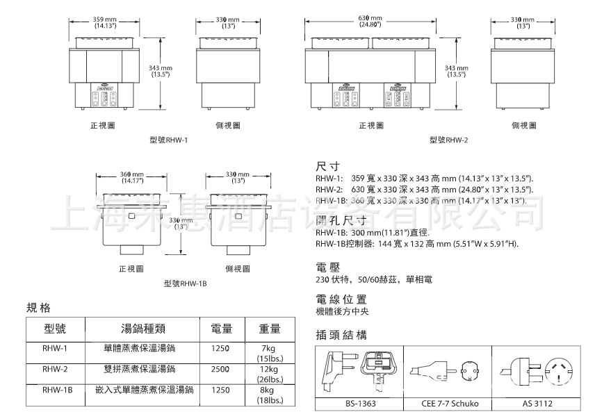 美国赫高Hatco RHW-1B 单体蒸煮保温汤锅(嵌入式)