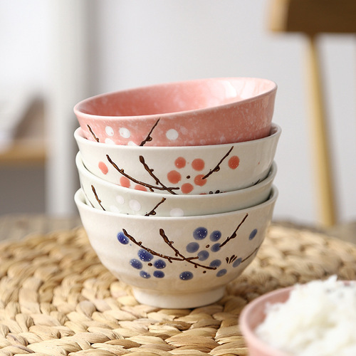 日式4.5英寸螺纹米饭碗和风创意家用陶瓷吃饭碗酒店餐具雪花小汤