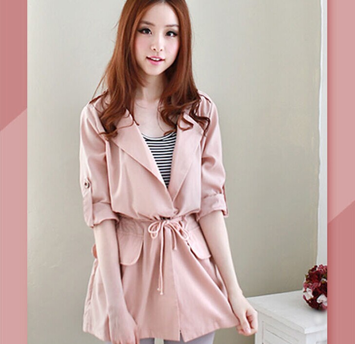 薄款风衣外套女2022春秋韩版外套纯色大衣中长款外贸批发|ms