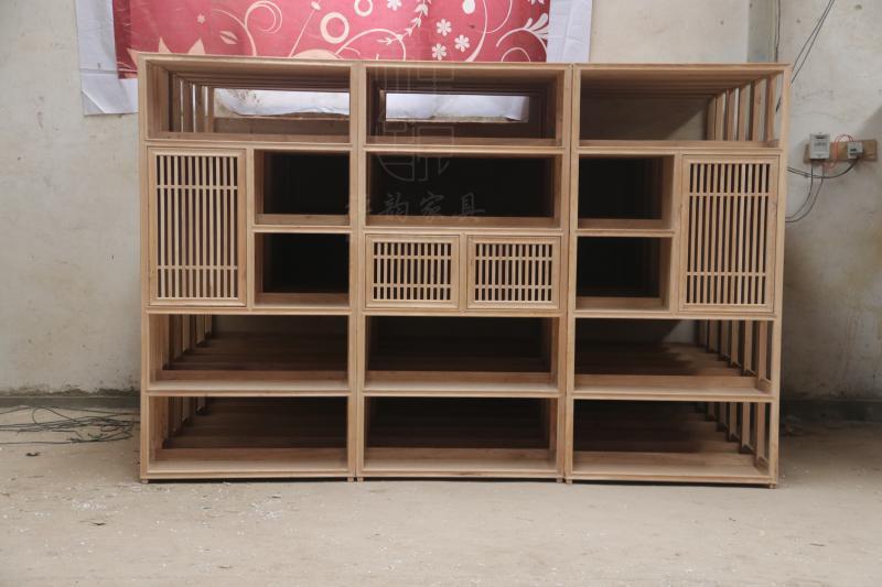 新中式免漆多宝阁 老榆木烫蜡家具组合 博古架定做批发