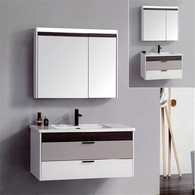 北歐免漆實木挂牆式浴室櫃組合現代簡約衛生間洗漱台手臉池鏡面盆