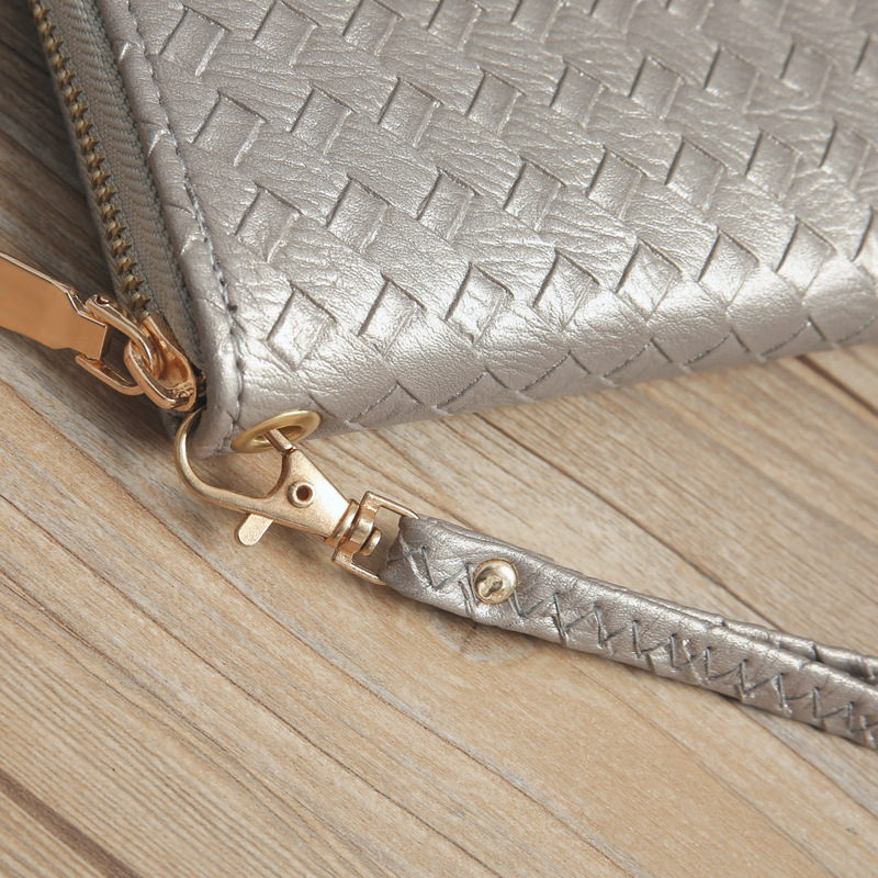 72g Weight Polyester Lining Material Zipper Closure Type Business Occasion Pu Leather Material Solid Color Pattern Unisex Gender Square Shape Khaki, Rose Red, Pink, Purple, Blue, Silver, Bronze, Black Color Korean Woven Pattern Wallet 12