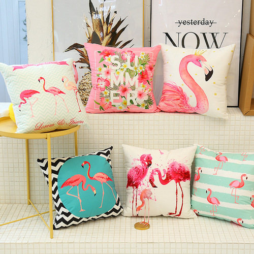 Small fresh flamingo American pastoral Nordic style pillow set car sofa cushion pillow cover does not include pillow core