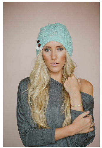 European and American knitted beanie hollow leaf lace button warm hat ladies pullover beret