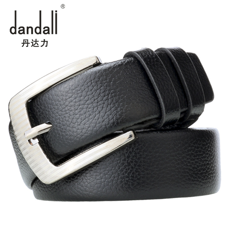 Dandali Pin Buckle Men's Belt Fully Covered Casual Men's Belt Lychee Pattern Scratch-Resistant Trouser Belt