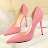 Suede shallow mouth pointed sexy nightclub show thin side hollow single shoes