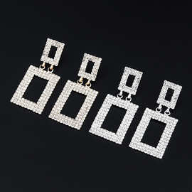 欧美爆款水钻耳饰 时尚创意方块镂空耳环女气质镶钻几何耳钉E608