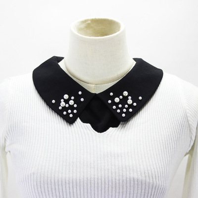 Cross border Pearl Peter Pan False collar sweater coat decorate black Small square collar Europe and America ebay