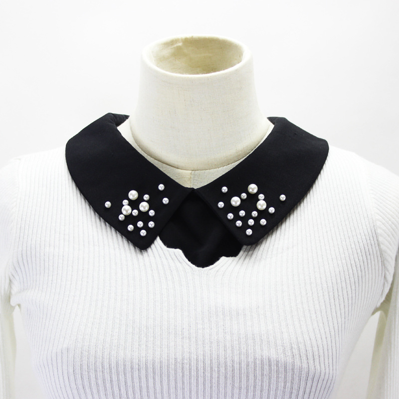 Cross border Pearl Peter Pan False collar sweater coat decorate black Small square collar Europe and America ebay