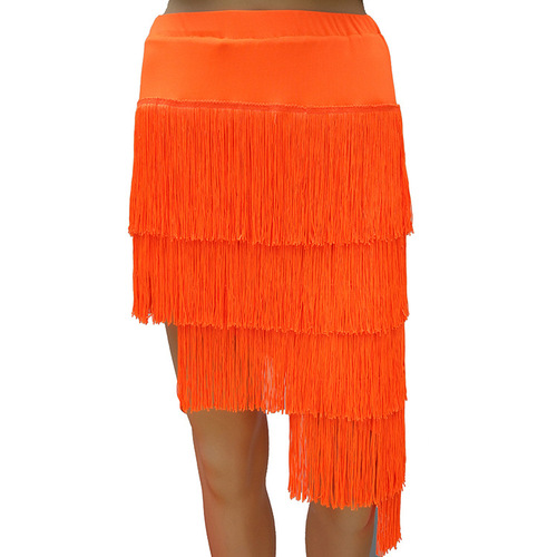 Women girls black red orange Latin dance Long multi-layer Fringed skirt modern rumba salsa chacha Latin dance suit costume female adult latin dance skirts